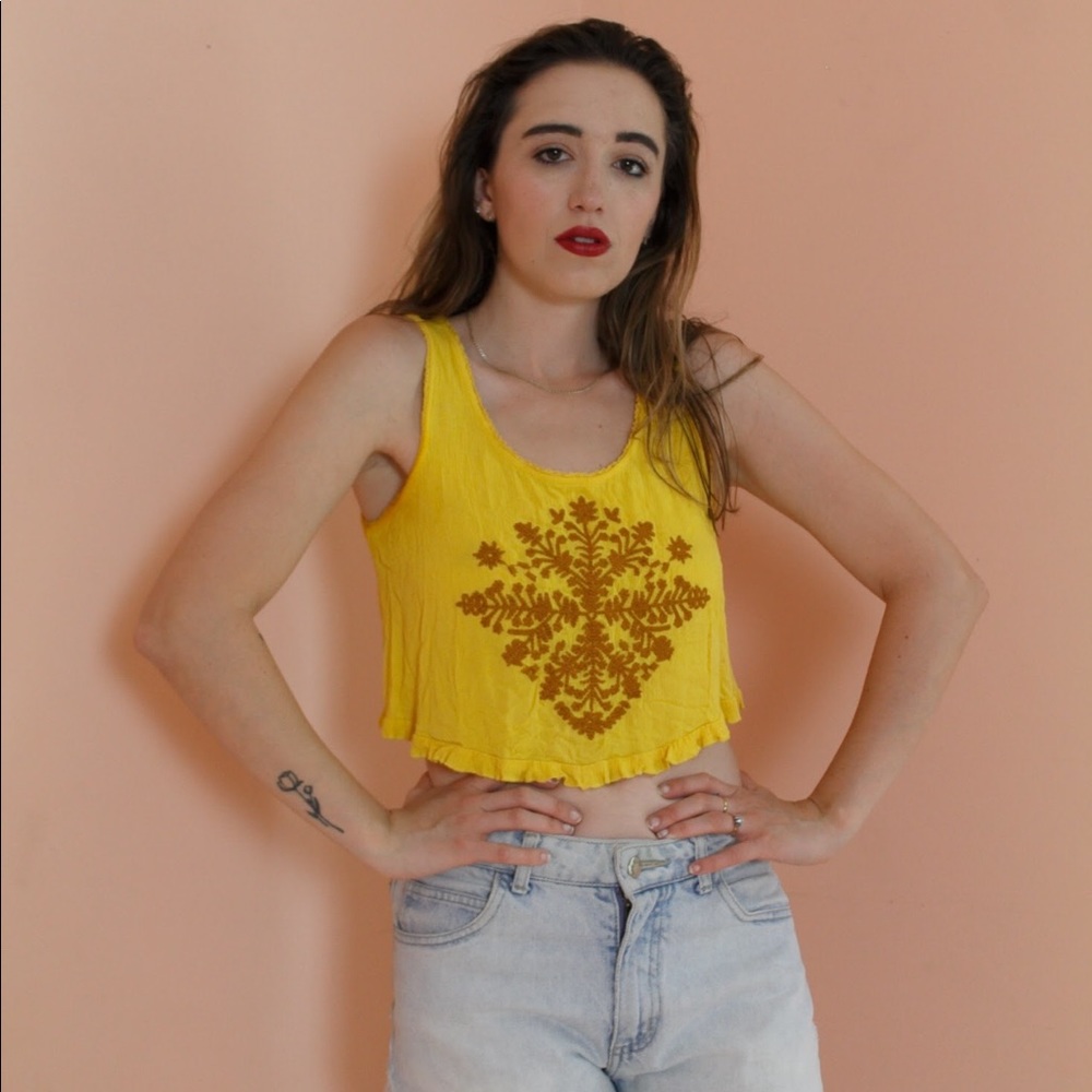 Yellow turmeric dyed croptop embroidered